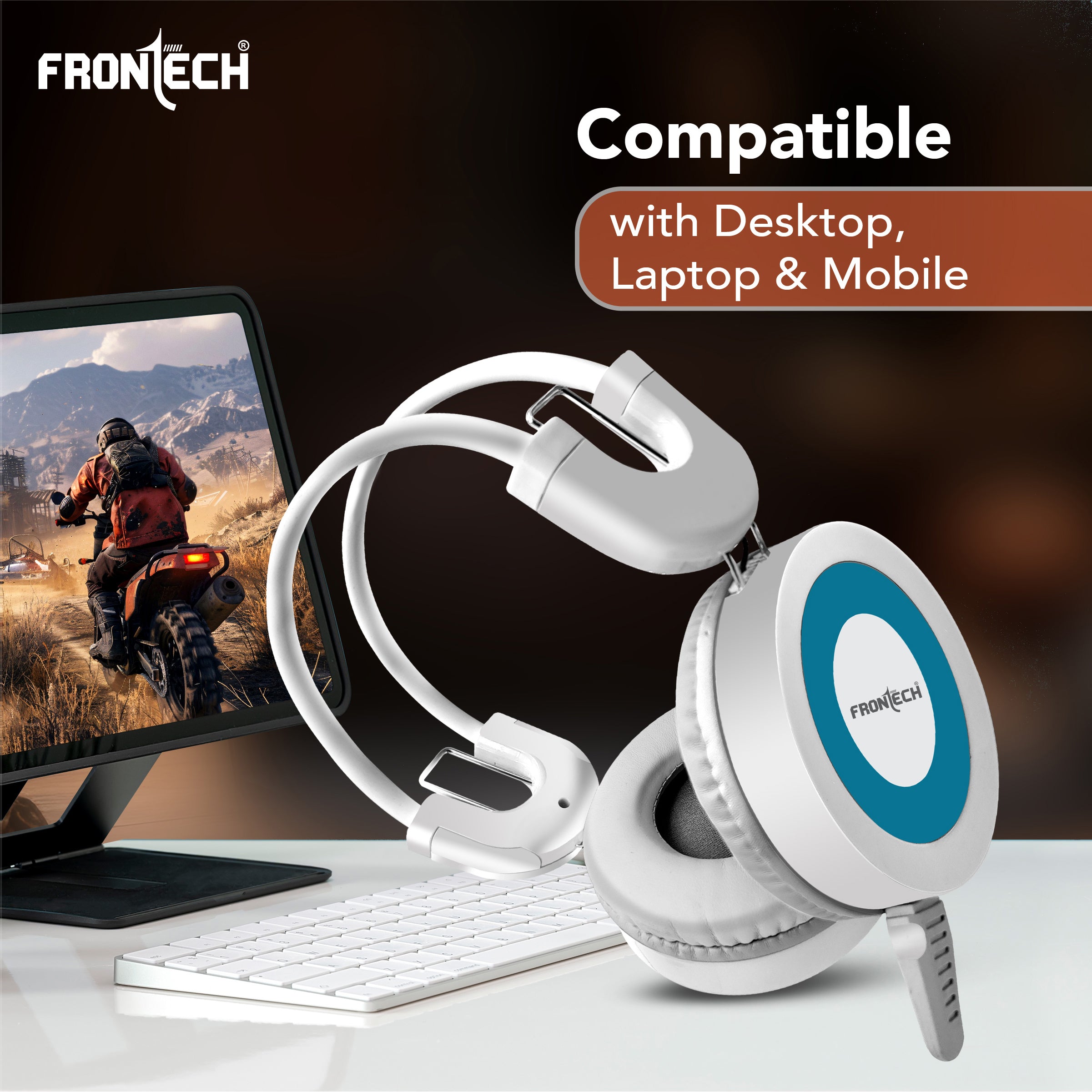 Frontech Wired Over-Ear Multimedia Headphones with Mic | 3.5mm single Audio Jack| Adjustable Headband & Soft Cushions | Compatible with PC, Laptop & Mobile – White & Blue (HF-3452) Frontech Wired Over-Ear Multimedia Headphones with Mic | 3.5mm single Audio Jack| Adjustable Headband & Soft Cushions | Compatible with PC, Laptop & Mobile – White & Blue (HF-3452)